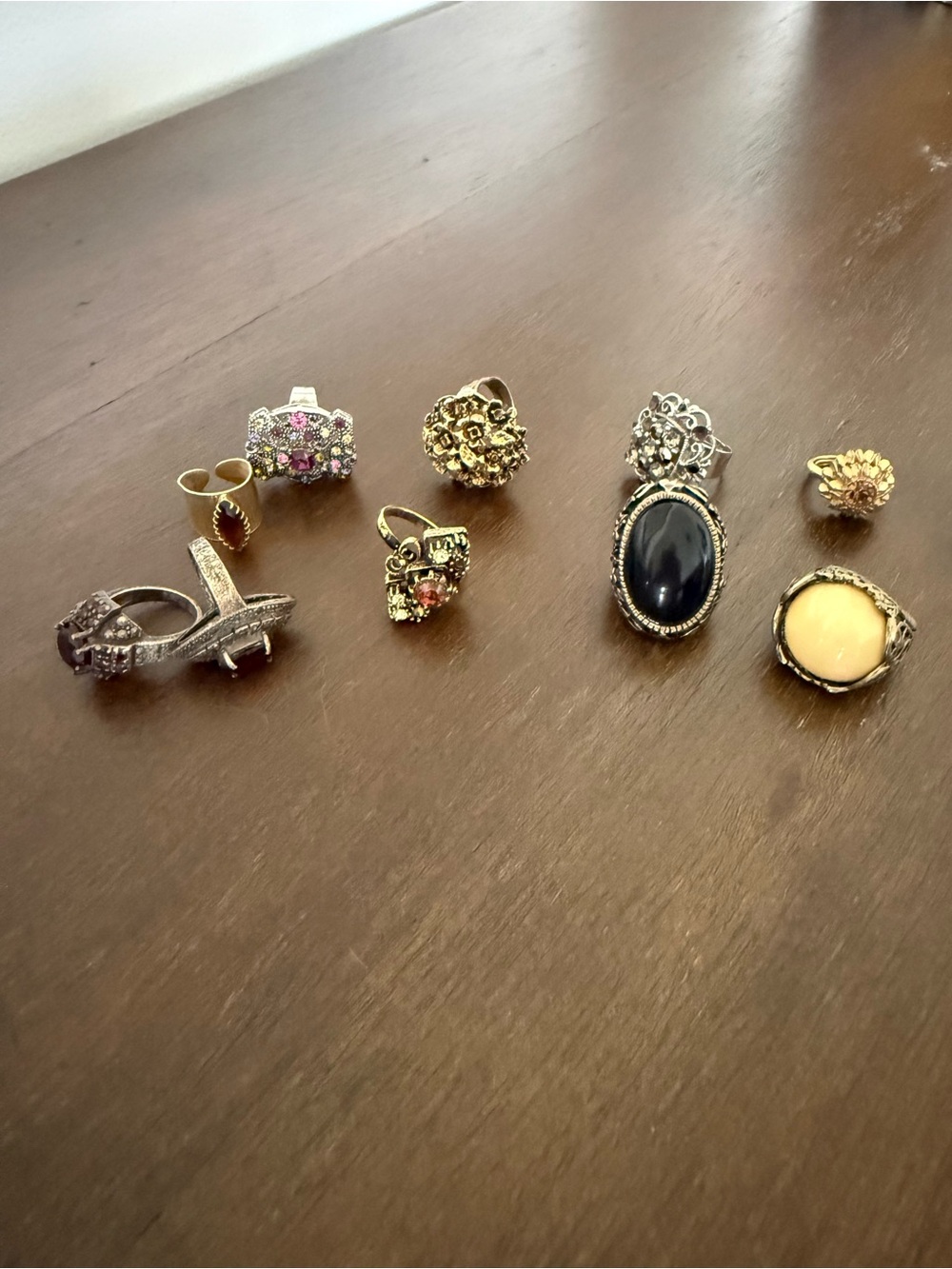 Mixed Metal Statement Rings Set with Black, Maroon and Cream Accents